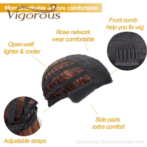 Vigorous Cheap Price Middle Long With Neat Bangs Brown Machine Made High Temperature Fiber For Black Women Synthetic Hair Wigs